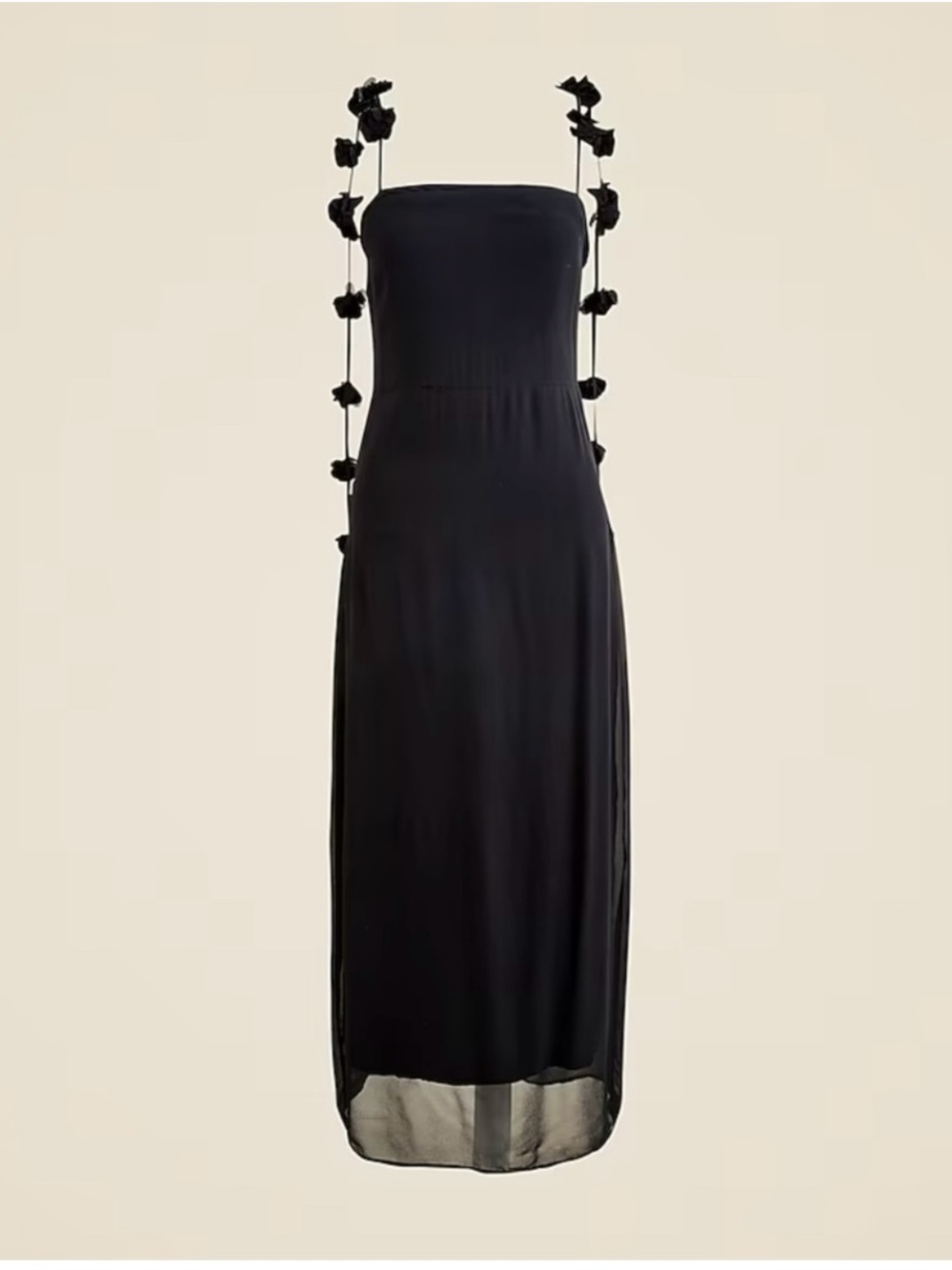 J. Crew Black Midi Dress with Floral Tie Straps